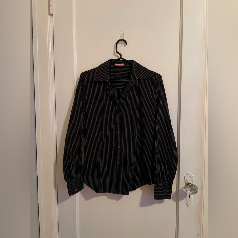 The Limited Black Pinstripe Slim Fit Cotton Long Sleeve Blend Button Down Sz. M